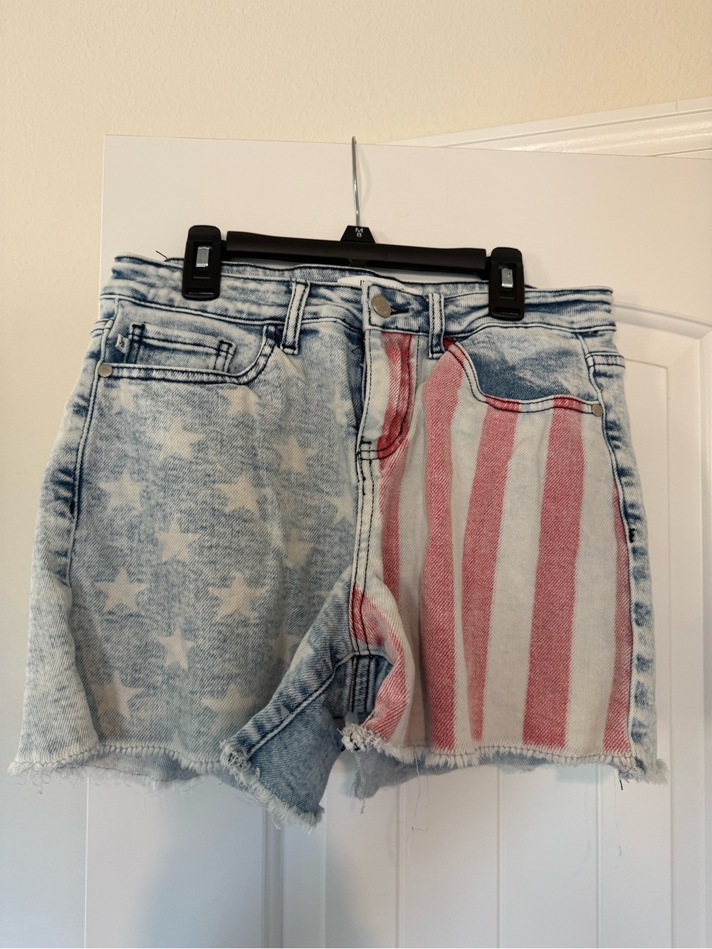 Judy Blue Star & Stripe Acid Wash Denim Shorts - Red & Blue